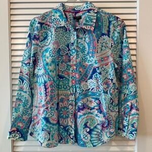 Talbots Lightweight Long Sleeve Button Down Multi Colored Floral Size Lp